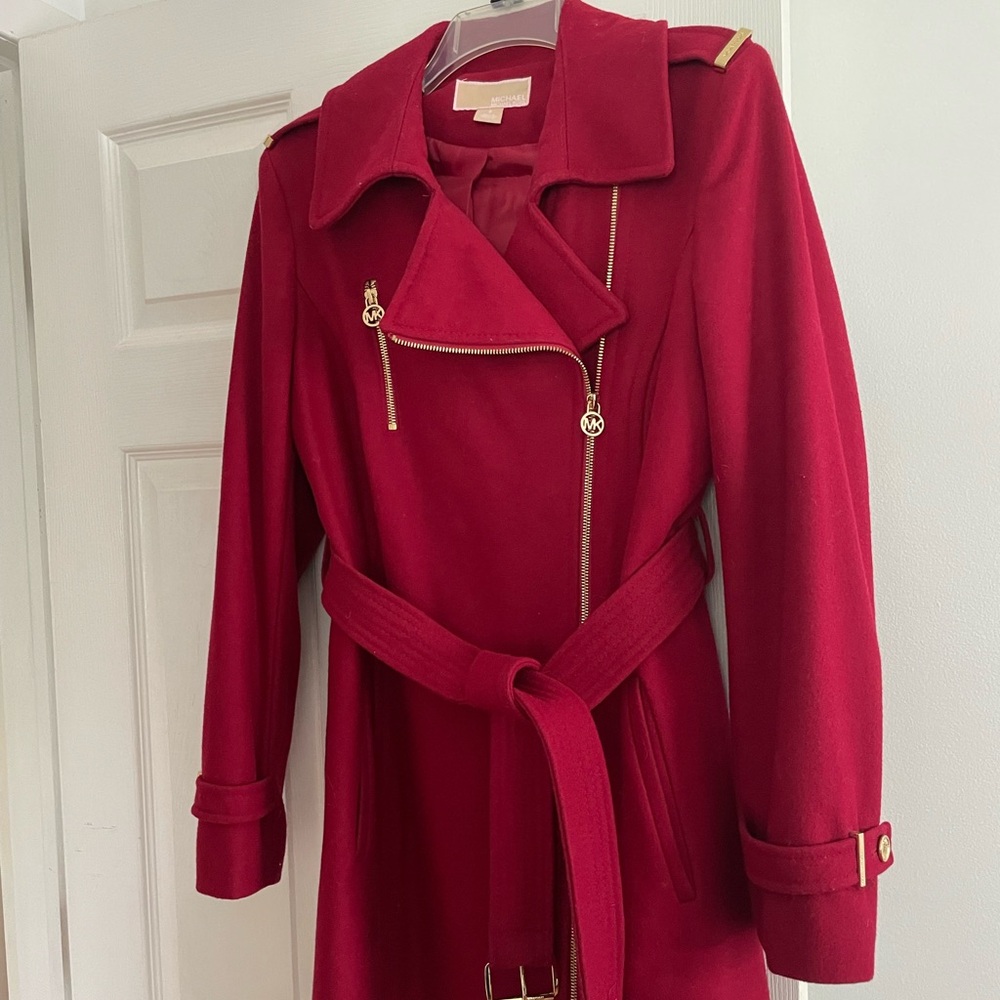 MICHAEL Michael Kors Scarlet Pea Coat with Gold Zippers